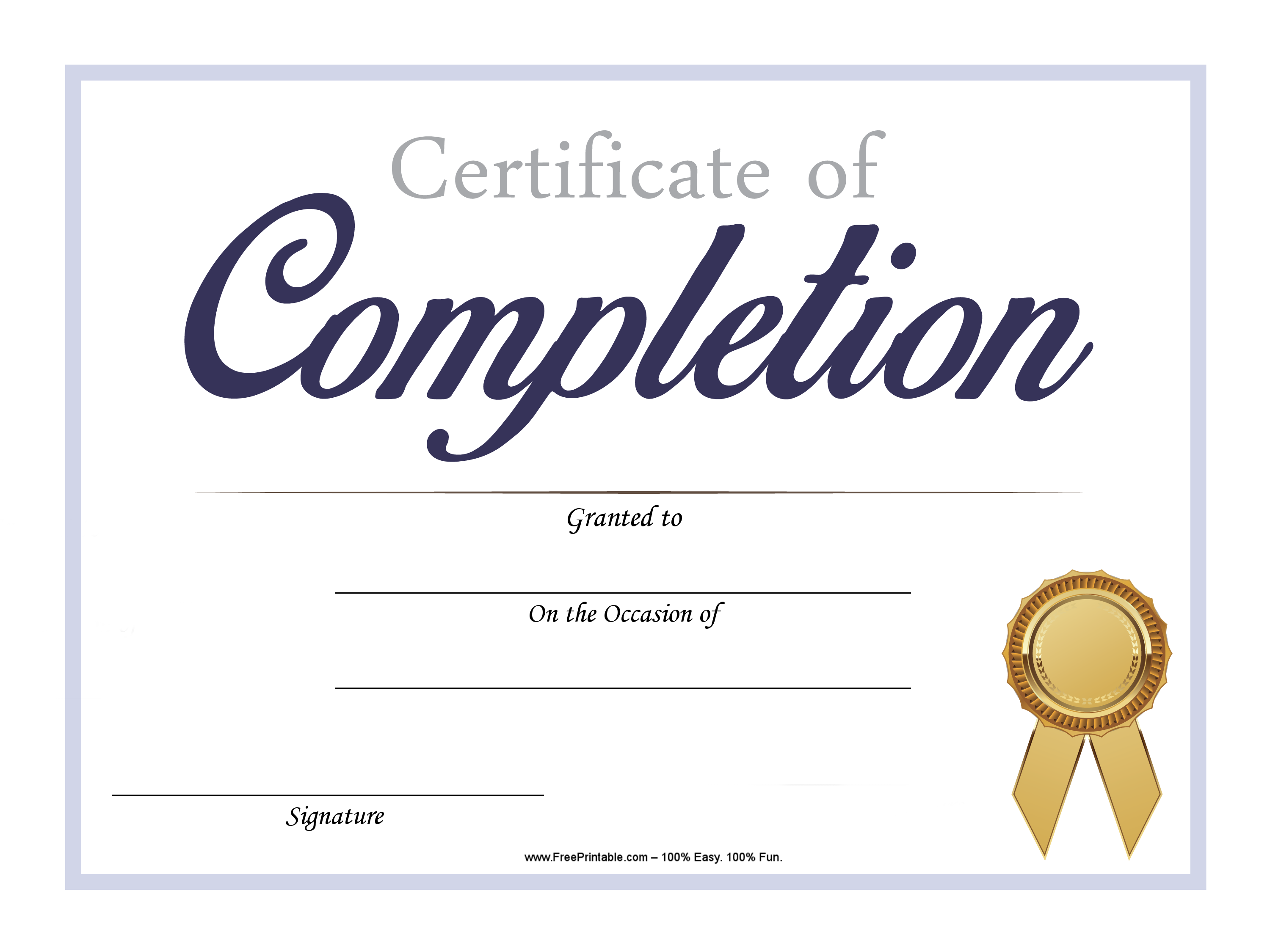 Free Customizable Printable Certificates Of Completion Free Printable