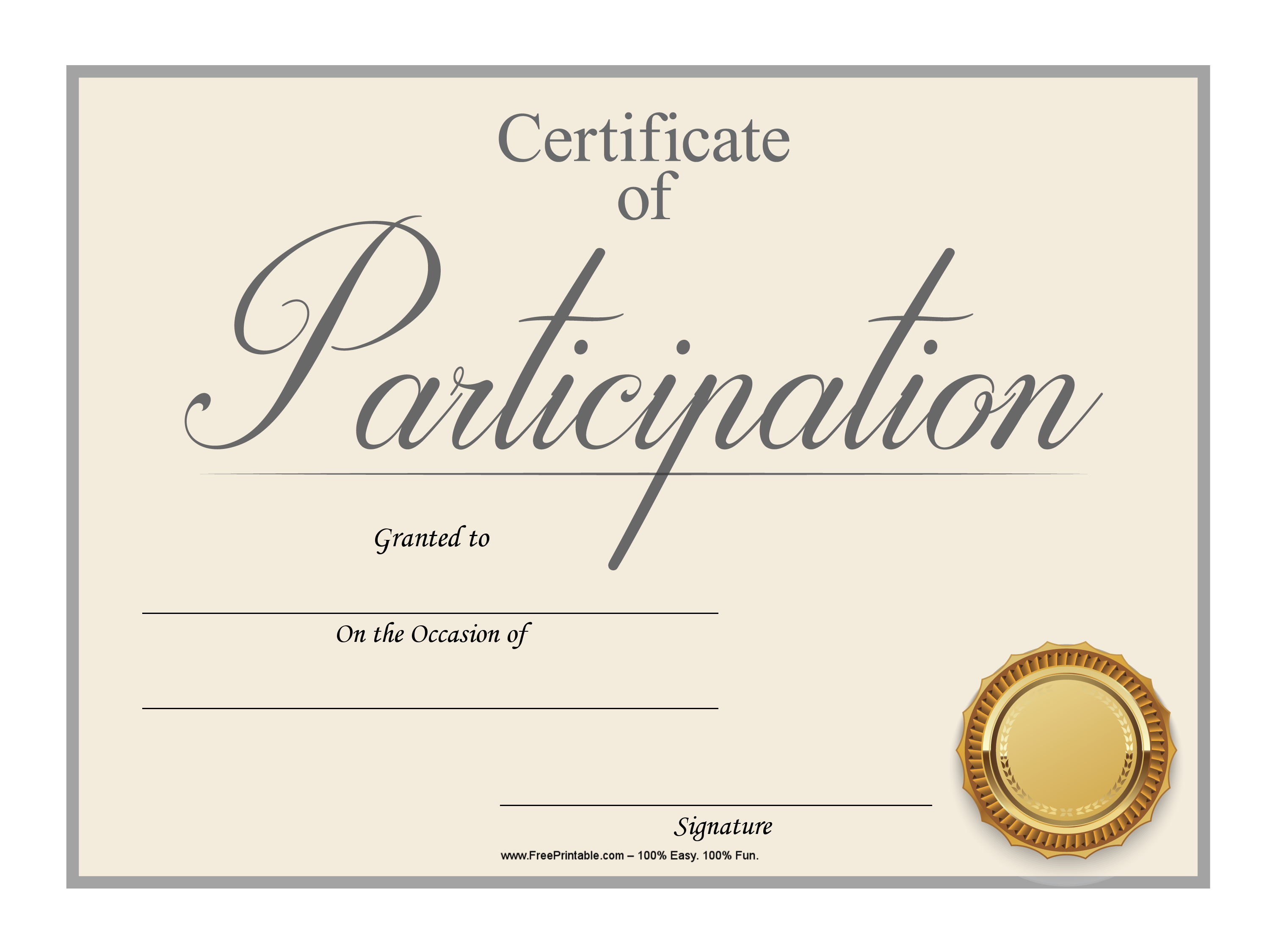 Customize Your Free Printable Participation Certificate