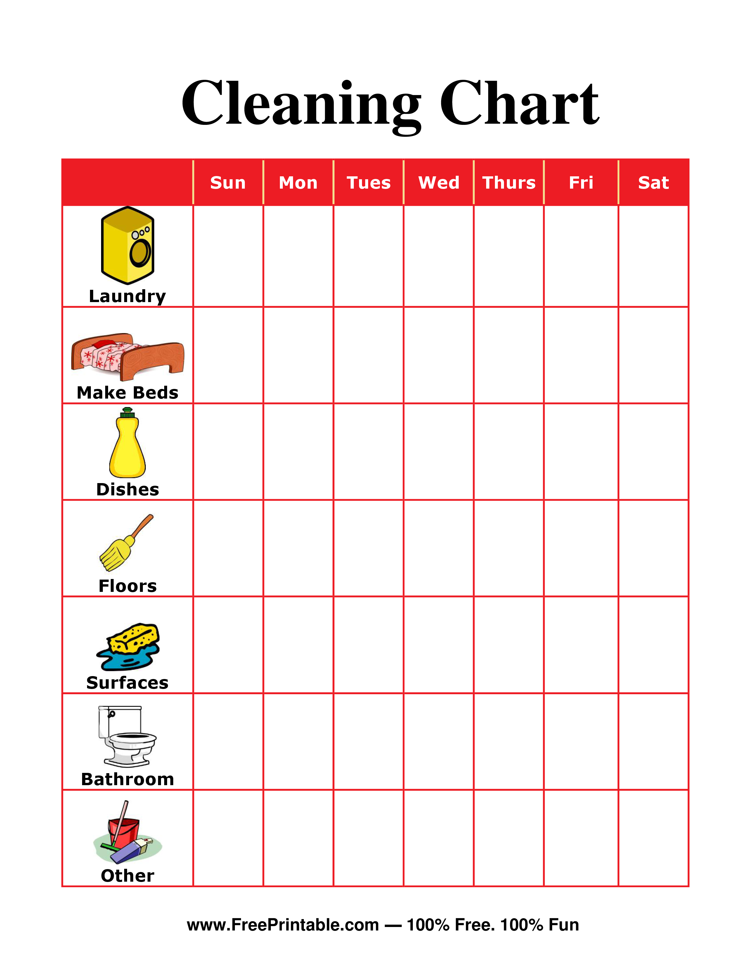 Printable Chore Charts Adult