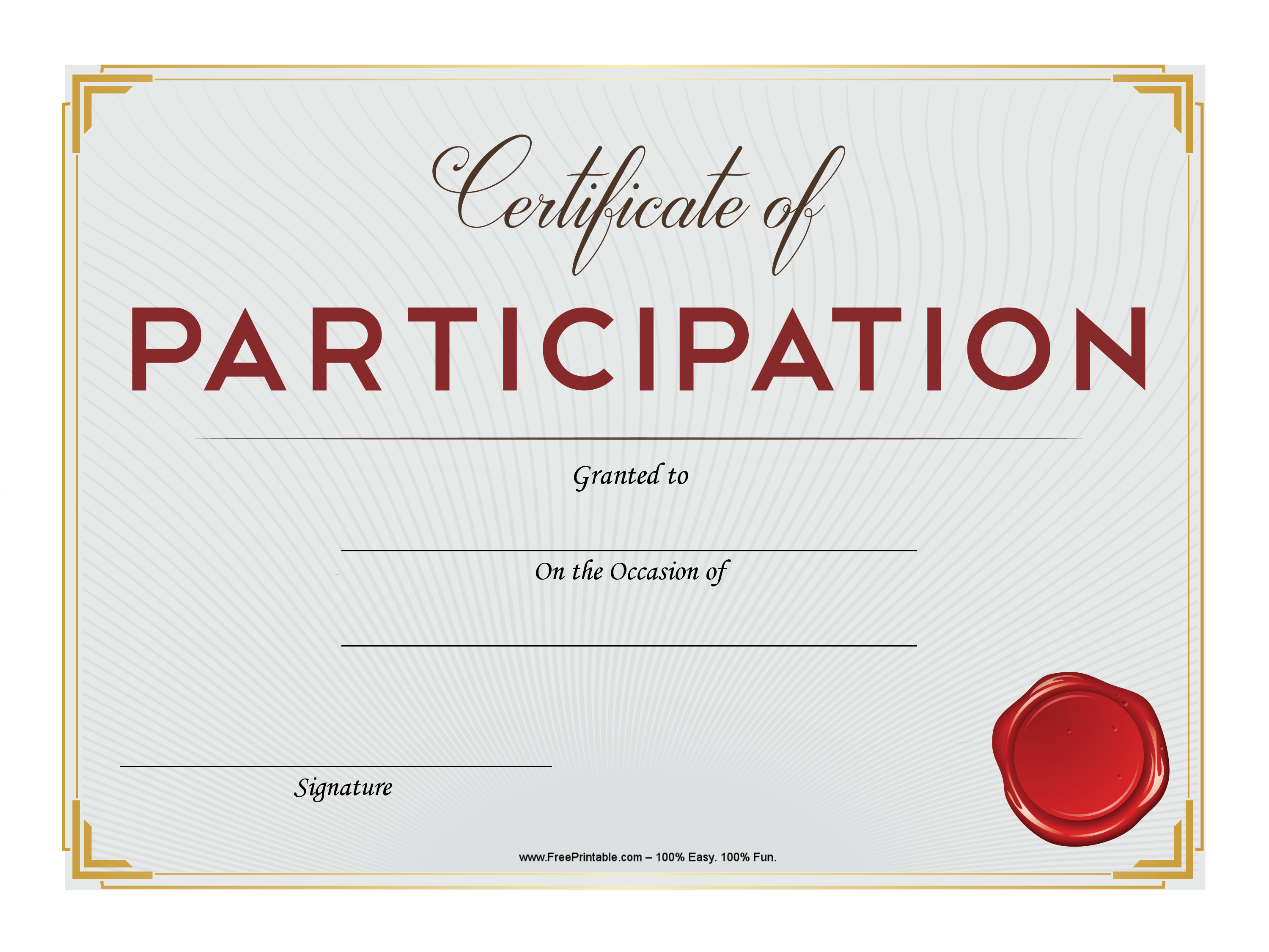 Customize Your Free Printable Participation Certificate with Red Seal