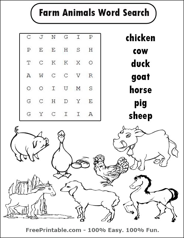 Pin By Ana Szumcia On Animals Farm Animal Coloring Pages Animal Word Search Farm Animals