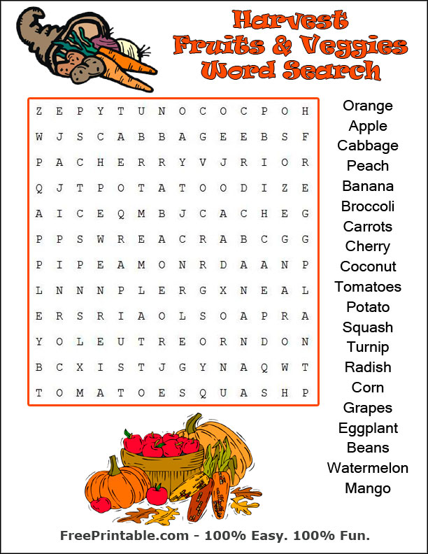 Word Search Fruits And Vegetables Free Printable Worksheet Images