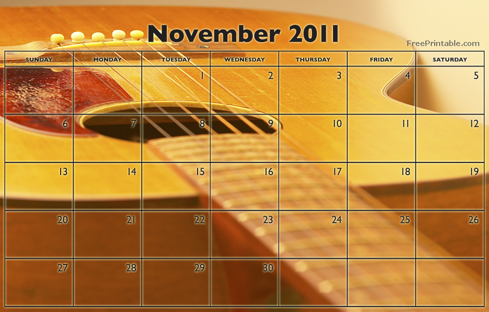 november 2011 calendar. Print - Music Theme November