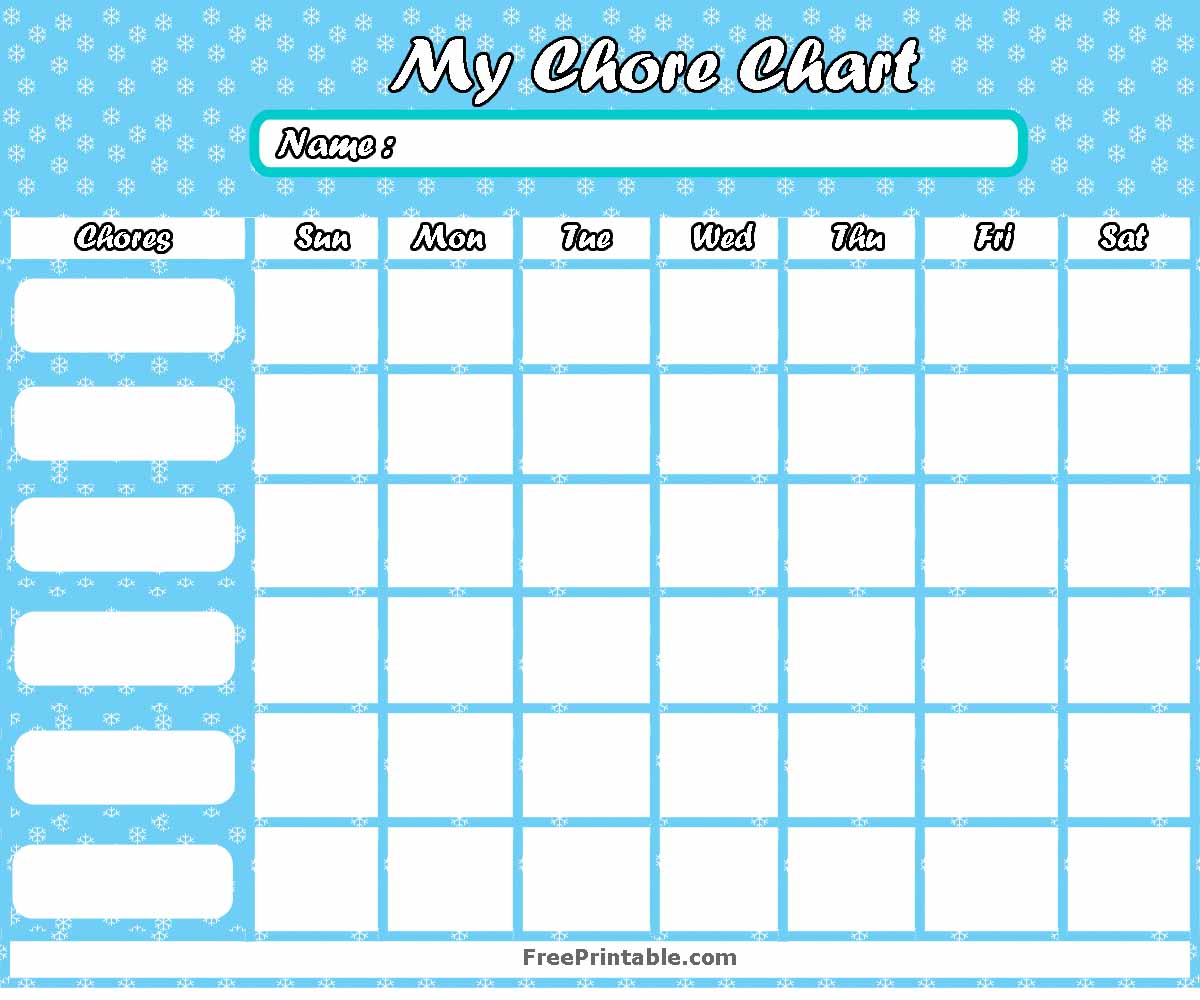 Editable Chore Chart For Adults