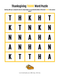 Thanksgiving Thank Word Puzzle