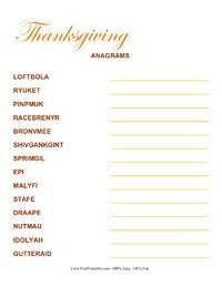 Thanksgiving Anagrams