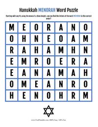 Hanukkah Menorah Word Puzzle
