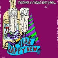 Bottle and Hat New Year Party Invitation