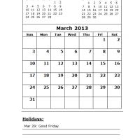 Printable Postcards on Printable March 2013 Calendar With Holidays Freeprintable Com