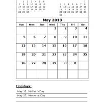 May 2013 Calendar with Holidays