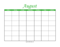 Perpetual August Calendar Color
