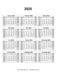 2025 Vertical Calendar Shaded Weekend