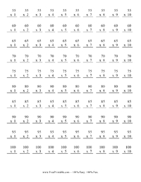 Multiplication Worksheet 55-100