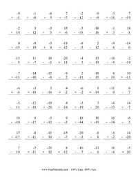 Negative Numbers Addition And Subtraction 1-20