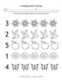 Counting and Coloring Worksheet (Max 5)