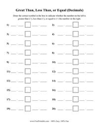 Greater Than Less Than or Equal (Decimals) Blank