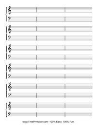 Blank Sheet Music Six Staves with Measures