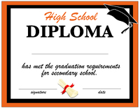 High School Diploma Illustrated Orange
