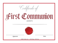 Red First Communion Certificate