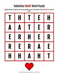 Valentine HEART Word Puzzle