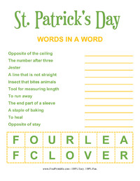 St. Patrick's Day Word in a Word Four Leaf Clover