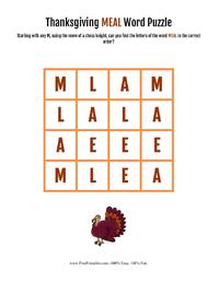 Thanksgiving Meal Word Puzzle