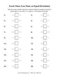 Greater Than Less Than or Equal (Fractions) Blank