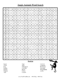 jungle animals word search