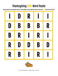 Thanksgiving Bird Word Puzzle