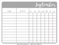 September Chore Chart