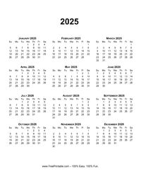 2025 Vertical Calendar