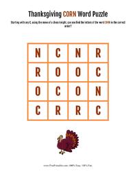 Thanksgiving Corn Word Puzzle