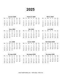 2025 Vertical Calendar Monday Start