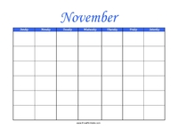 Perpetual November Calendar Color