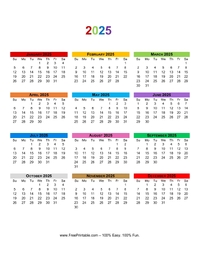 2025 Vertical Colorful Calendar