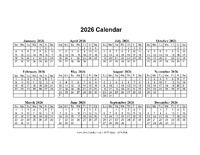 2026 Calendar Horizontal