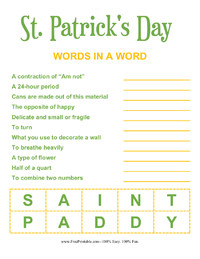 St. Patrick's Day Word in a Word St. Paddy