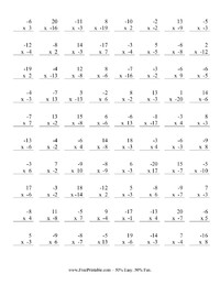 Negative Numbers Multiplication 1-20