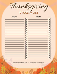Pumpkin Thanksgiving Grocery List