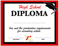 High School Diploma Illustrated Red