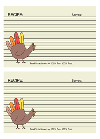 Hand Turkey Thanksgiving Recipe Card