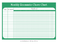 Monthly Roommate Chore Chart