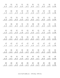 Multiplication Worksheet 11-20