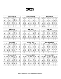 2025 Vertical Calendar Grid