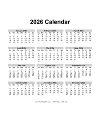 2026 Calendar Vertical