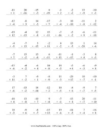 Negative Numbers Addition 1-20