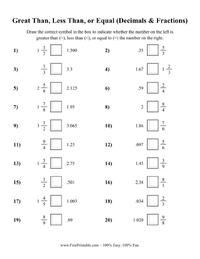 Greater Than Less Than or Equal (Decimals and Fractions) 2