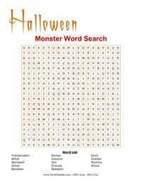 Halloween Monster Word Search