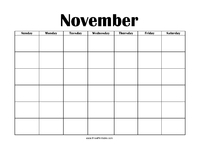 Perpetual November Calendar