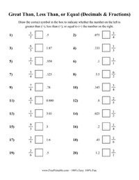 Greater Than Less Than or Equal (Decimals and Fractions) 1